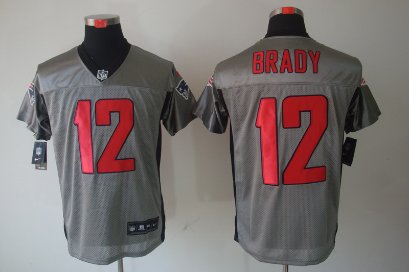 Nike Patriots 12 Brady Grey Elite Jerseys