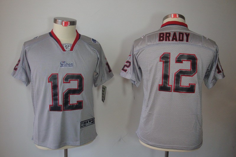 Nike Patriots 12 Brady Lights Out Grey Elite Kids Jerseys