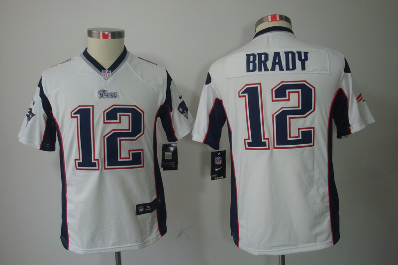 Nike Patriots 12 Brady White Kids Limited Jerseys