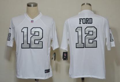 Nike Raiders 12 Ford White silver number Game Jerseys