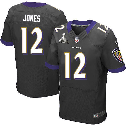 Nike Ravens 12 Jacoby Jones Black Elite 2013 Super Bowl XLVII Jersey