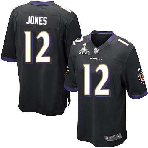 Nike Ravens 12 Jacoby Jones Black Game 2013 Super Bowl XLVII Jersey