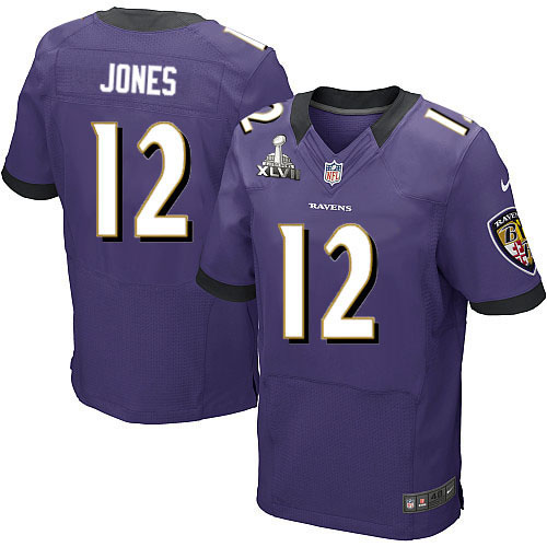 Nike Ravens 12 Jacoby Jones Purple Elite 2013 Super Bowl XLVII Jersey