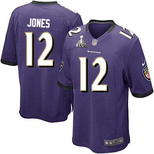 Nike Ravens 12 Jacoby Jones Purple Game 2013 Super Bowl XLVII Jersey