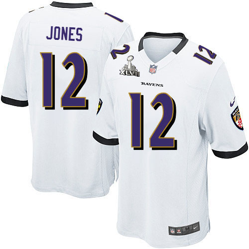 Nike Ravens 12 Jacoby Jones White Game 2013 Super Bowl XLVII Jersey