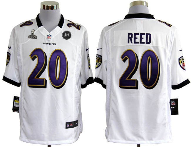 Nike Ravens 20 REED white Game 2013 Super Bowl XLVII and Art Jerseys