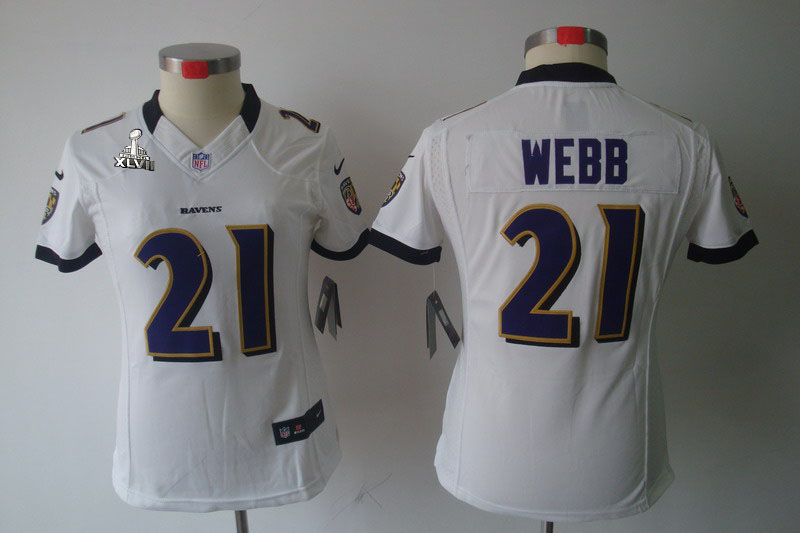 Nike Ravens 21 Webb White Women Limited 2013 Super Bowl XLVII Jersey
