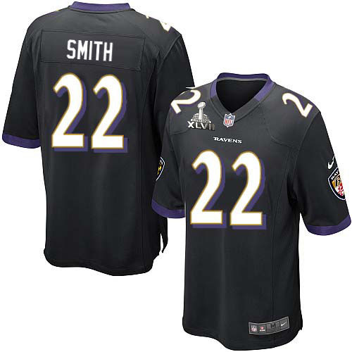 Nike Ravens 22 Jimmy Smith Black Game 2013 Super Bowl XLVII Jersey