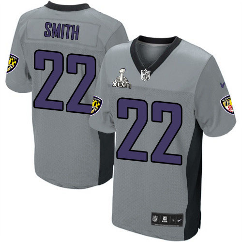 Nike Ravens 22 Jimmy Smith Grey Shadow Elite 2013 Super Bowl XLVII Jersey