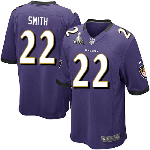 Nike Ravens 22 Jimmy Smith Purple Game 2013 Super Bowl XLVII Jersey