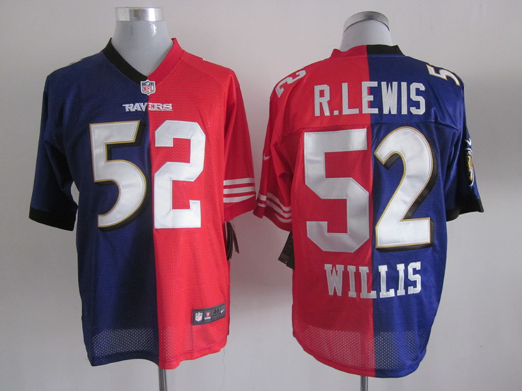 Nike Ravens&49ers 52 R.Lewis&Willis Purple&Red Split Elite Jerseys