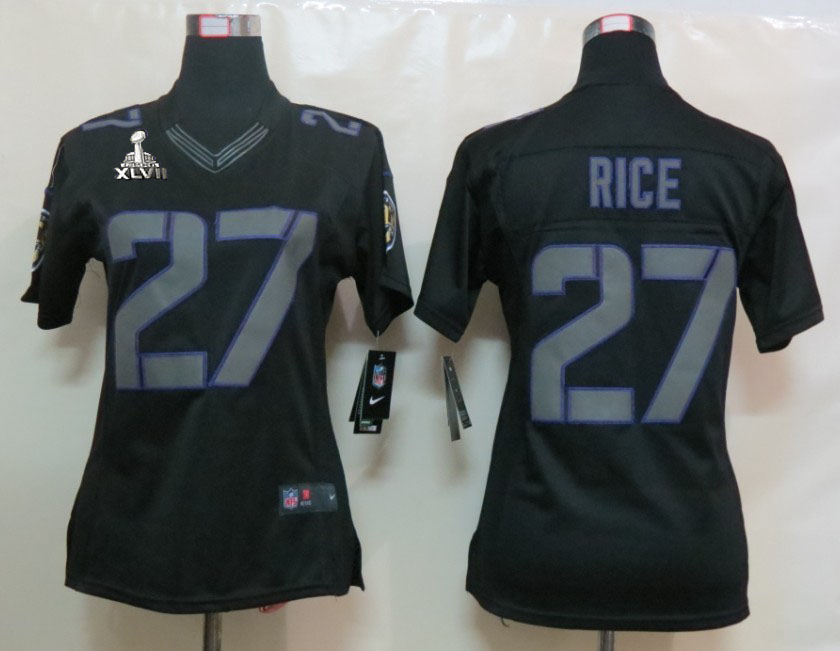 Nike Ravens 27 Rice Black Impact Women Limited 2013 Super Bowl XLVII Jersey