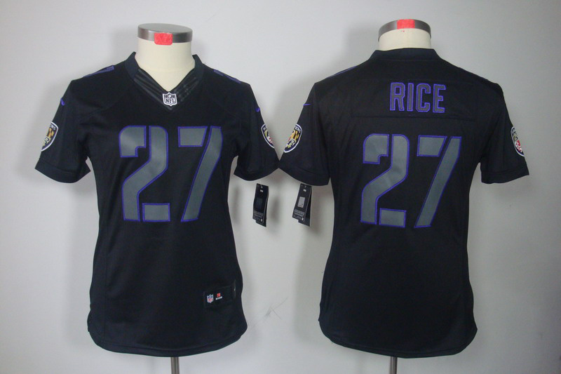 Nike Ravens 27 Rice Black Impact Women Limited Jerseys