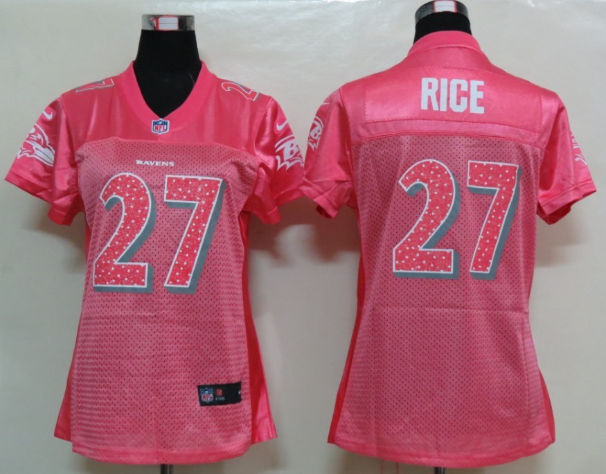 Nike Ravens 27 Rice Pink Fem Fan Women Elite Jerseys