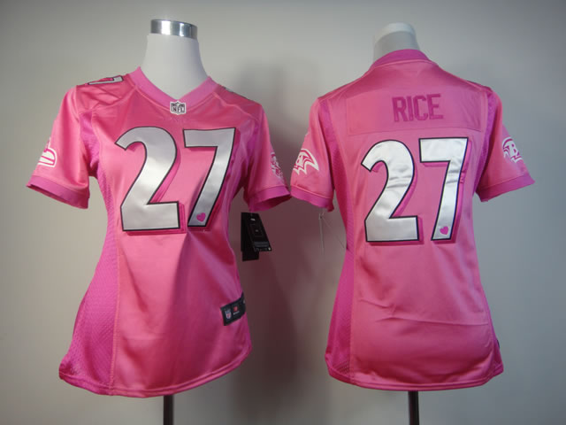 Nike Ravens 27 Rice Pink Love's Women Jerseys