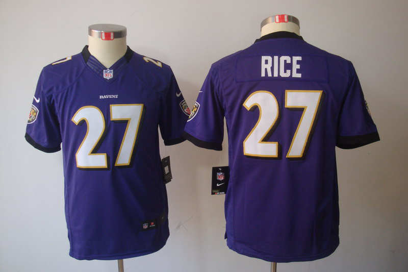 Nike Ravens 27 Rice Purple Kids Limited Jerseys