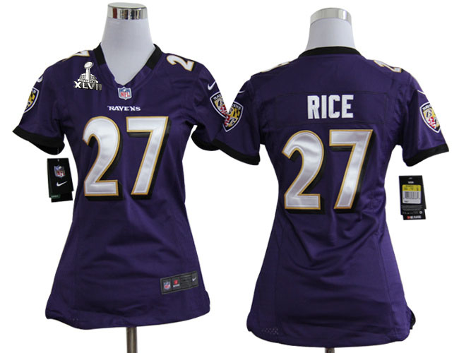 Nike Ravens 27 Rice Purple Women Game 2013 Super Bowl XLVII Jersey