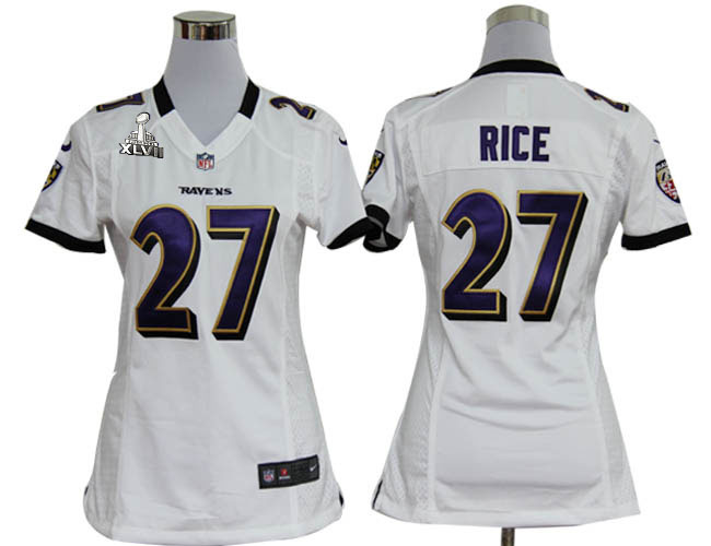 Nike Ravens 27 Rice White Women Game 2013 Super Bowl XLVII Jersey