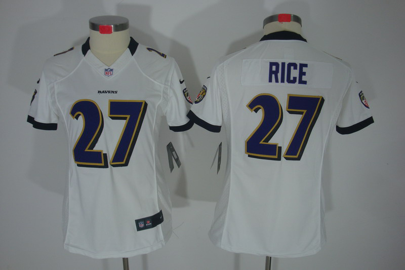 Nike Ravens 27 Rice White Women Limited Jerseys