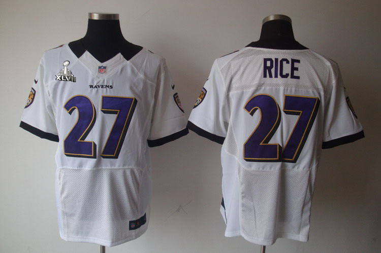 Nike Ravens 27 Rice white Elite 2013 Super Bowl XLVII Jersey