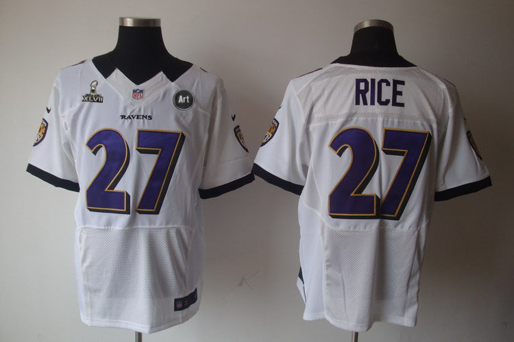 Nike Ravens 27 Rice white Elite 2013 Super Bowl XLVII and Art Jerseys