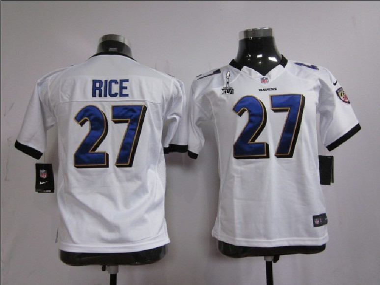 Nike Ravens 27 Rice white game youth 2013 Super Bowl XLVII Jerseys