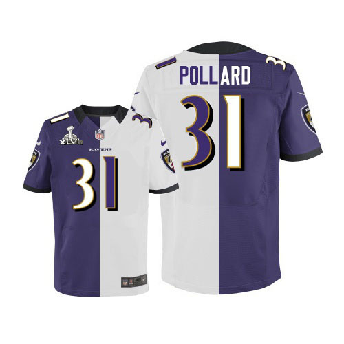 Nike Ravens 31 Bernard Pollard Purple&White Split Elite 2013 Super Bowl XLVII Jersey