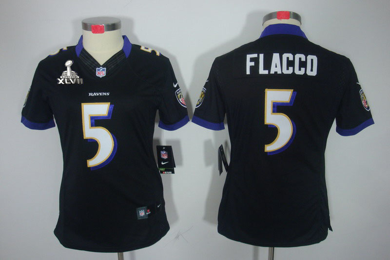 Nike Ravens 5 Flacco Black Women Limited 2013 Super Bowl XLVII Jersey