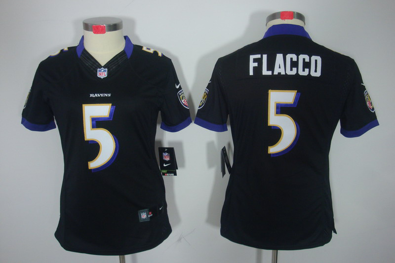 Nike Ravens 5 Flacco Black Women Limited Jerseys