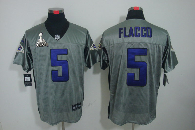 Nike Ravens 5 Flacco Grey Elite 2013 Super Bowl XLVII Jersey