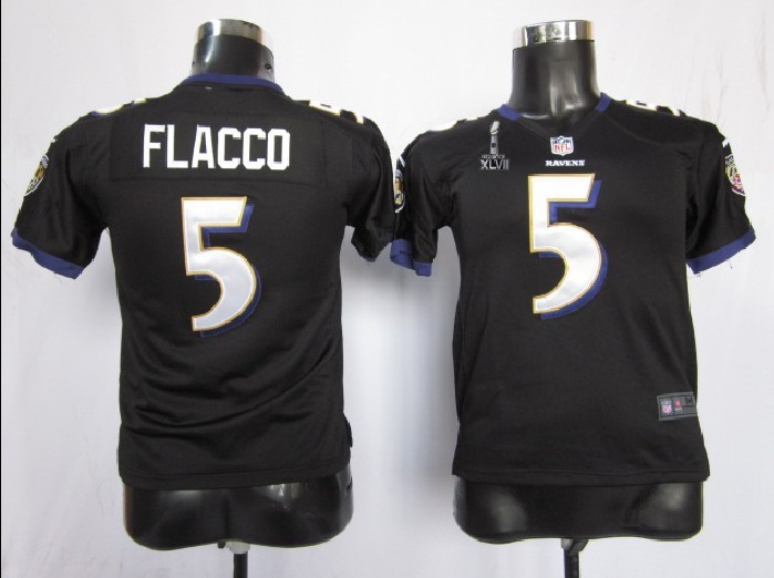 Nike Ravens 5 Flacco black game youth 2013 Super Bowl XLVII Jerseys