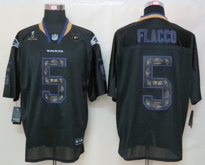 Nike Ravens 5 Flacco black out light 2013 Super Bowl XLVII and Art Jerseys