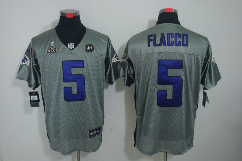 Nike Ravens 5 Flacco grey Elite 2013 Super Bowl XLVII and Art Jerseys
