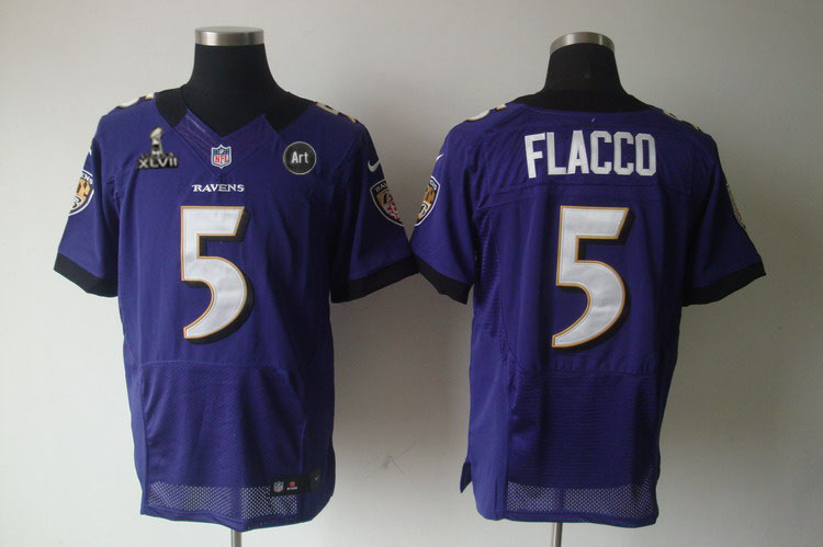 Nike Ravens 5 Flacco purple Elite 2013 Super Bowl XLVII and Art Jerseys