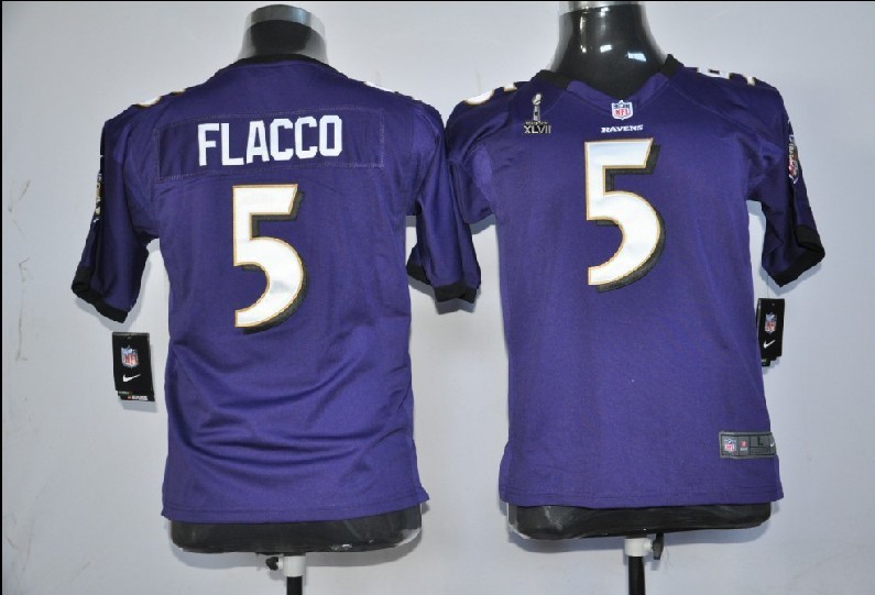 Nike Ravens 5 Flacco purple game youth 2013 Super Bowl XLVII Jerseys