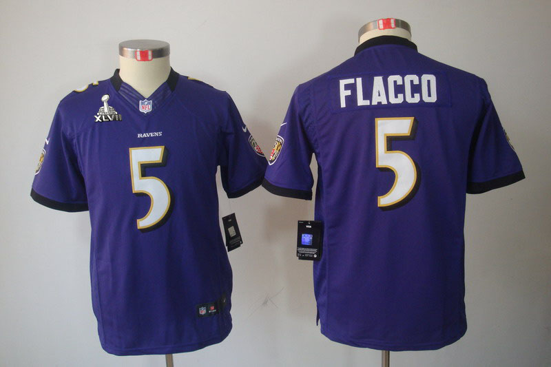 Nike Ravens 5 Flacco purple limited youth 2013 Super Bowl XLVII Jersey
