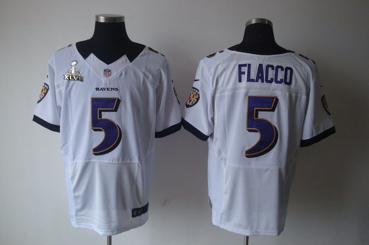 Nike Ravens 5 Flacco white Elite 2013 Super Bowl XLVII Jersey
