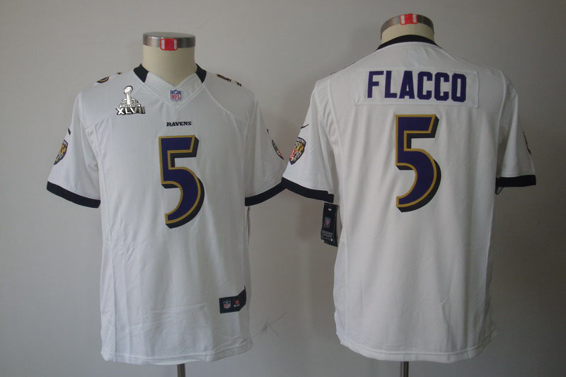 Nike Ravens 5 Flacco white limited youth 2013 Super Bowl XLVII Jersey