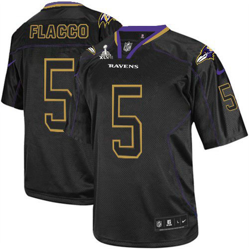 Nike Ravens 5 Joe Flacco Black Shadow Elite 2013 Super Bowl XLVII Jersey