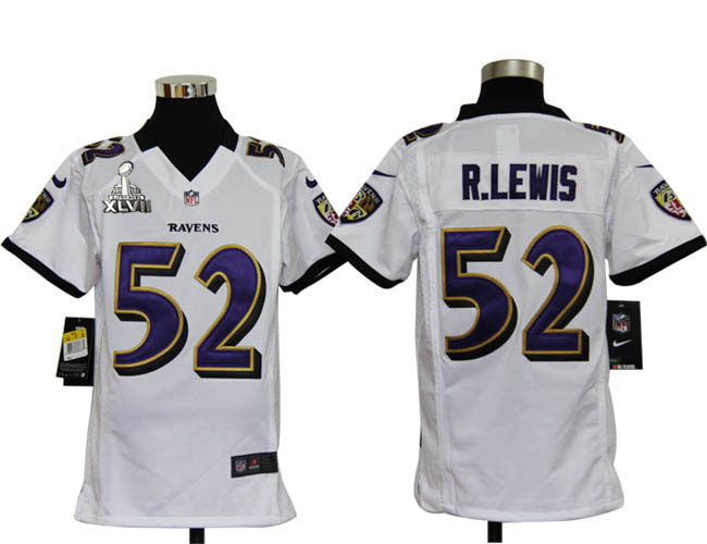 Nike Ravens 52 R.Lewis white game youth 2013 Super Bowl XLVII Jersey