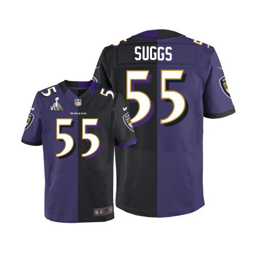 Nike Ravens 55 Terrell Suggs Purple&Black Split Elite 2013 Super Bowl XLVII Jersey
