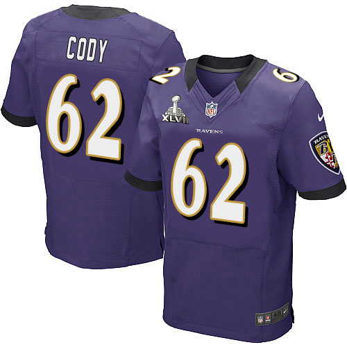 Nike Ravens 62 Terrence Cody Purple Elite 2013 Super Bowl XLVII Jersey
