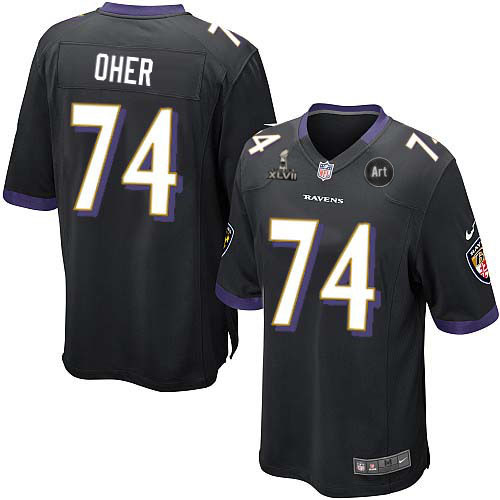 Nike Ravens 74 Oher black Elite 2013 Super Bowl XLVII and Art Jerseys