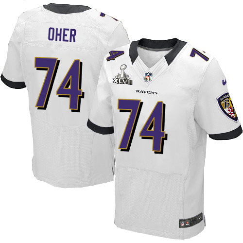 Nike Ravens 74 Oher white Elite 2013 Super Bowl XLVII Jersey
