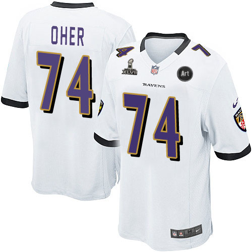 Nike Ravens 74 Oher white Game 2013 Super Bowl XLVII and Art Jerseys