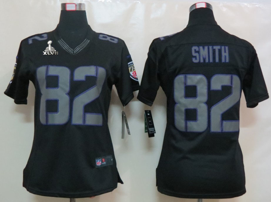 Nike Ravens 82 Smith Black Impact Women Limited 2013 Super Bowl XLVII Jersey