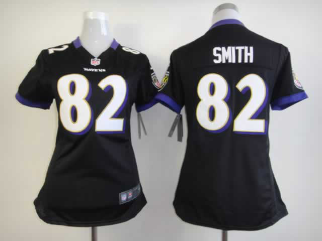 Nike Ravens 82 Smith Black Women Game Jerseys