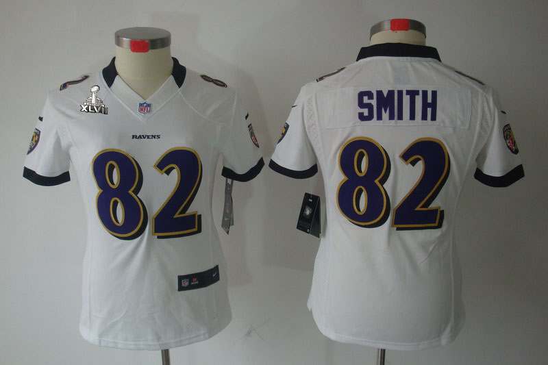Nike Ravens 82 Smith White Women Limited 2013 Super Bowl XLVII Jersey