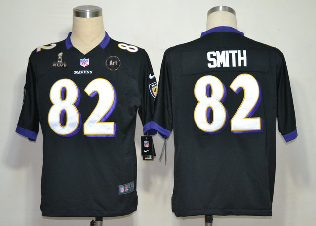Nike Ravens 82 Smith black Game 2013 Super Bowl XLVII and Art Jerseys