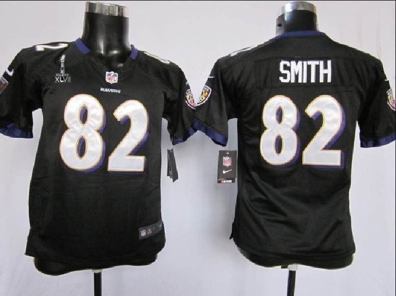 Nike Ravens 82 Smith black game youth 2013 Super Bowl XLVII Jerseys